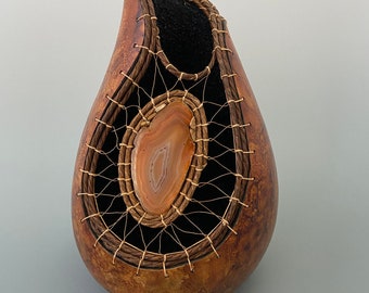 Gourd with Tenerife and Agate Slice  - Item 1206 by Susan Ashley