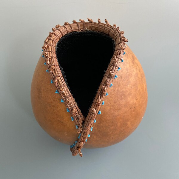 Saddle Brown Gourd Bowl with Knotted Pine Needles  - Item 1114 by Susan Ashley