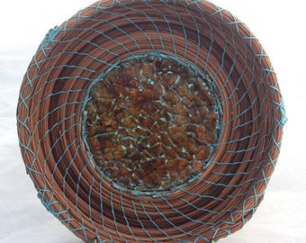 Pine Needle Basket - Eggshell mosaic Center- Item #812 by Susan Ashley