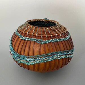 Gourd Bowl Shades of Teal and Turquoise Weaving Item 1278 by Susan Ashley image 5