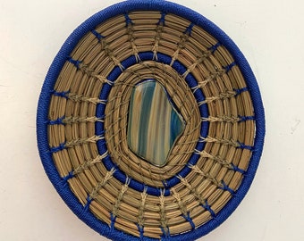 Green and Blue Pine Needle Basket Around Handblown Glass - Item 1279 by Susan Ashley