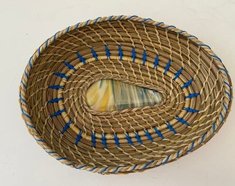 Handwoven Pine Needle Basket Around Handblown Glass - Item 1283 by Susan Ashley