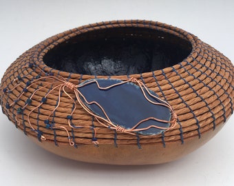 Gourd Bowl with Agate and Copper wire- Item 886 by Susan Ashley