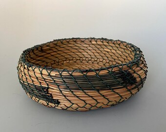 Green Tips on Pine Needle Basket  - Item 1217 by Susan Ashley