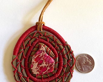 Red Rock Slice- Pine Needle Christmas Ornament -  Item  1239 by Susan Ashley