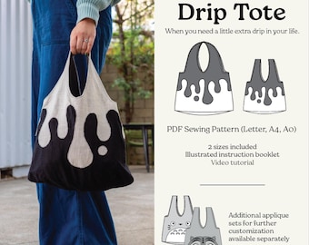 Drip Tote Bag Sewing Pattern: with Raw Edge Applique (PDF Pattern)