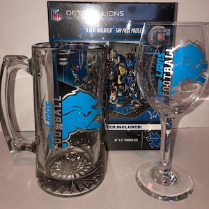 Detroit Lions and Pittsburgh Steelers Mug and Wine glass image 1