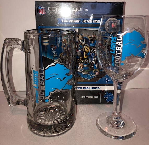 Detroit Lions and Pittsburgh Steelers Mug and Wine glass