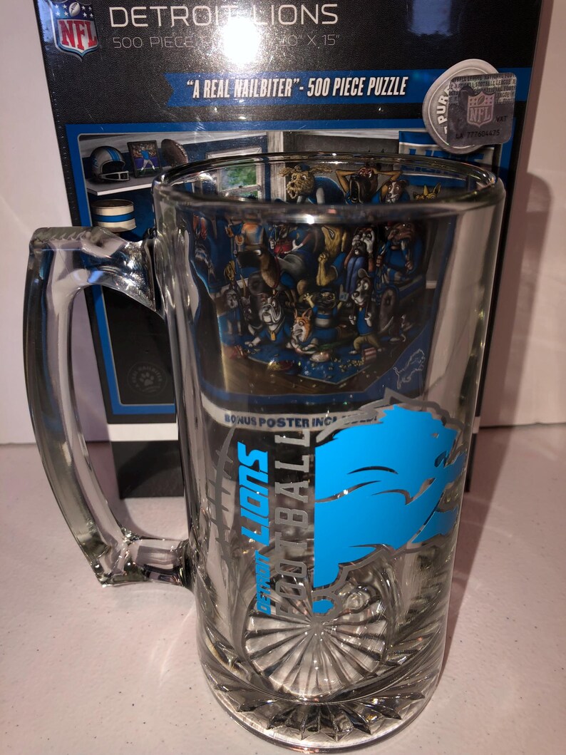 Detroit Lions and Pittsburgh Steelers Mug and Wine glass Det Lions Beer Mug