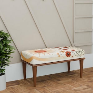 Beige türkische Bank, Sitzbank mit Blume, Sitzbank aus Holz, Sitzbank mit weicher Note, Lesebank, Fensterbank, Picknickbank, 204