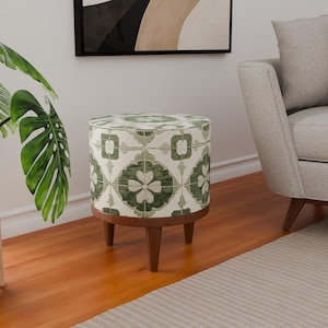 Clover pattern bench, Greenery footstool, High end furniture, Livingroom pouf, Cool pouf stool, Stylish footrest, Ottoman organizer