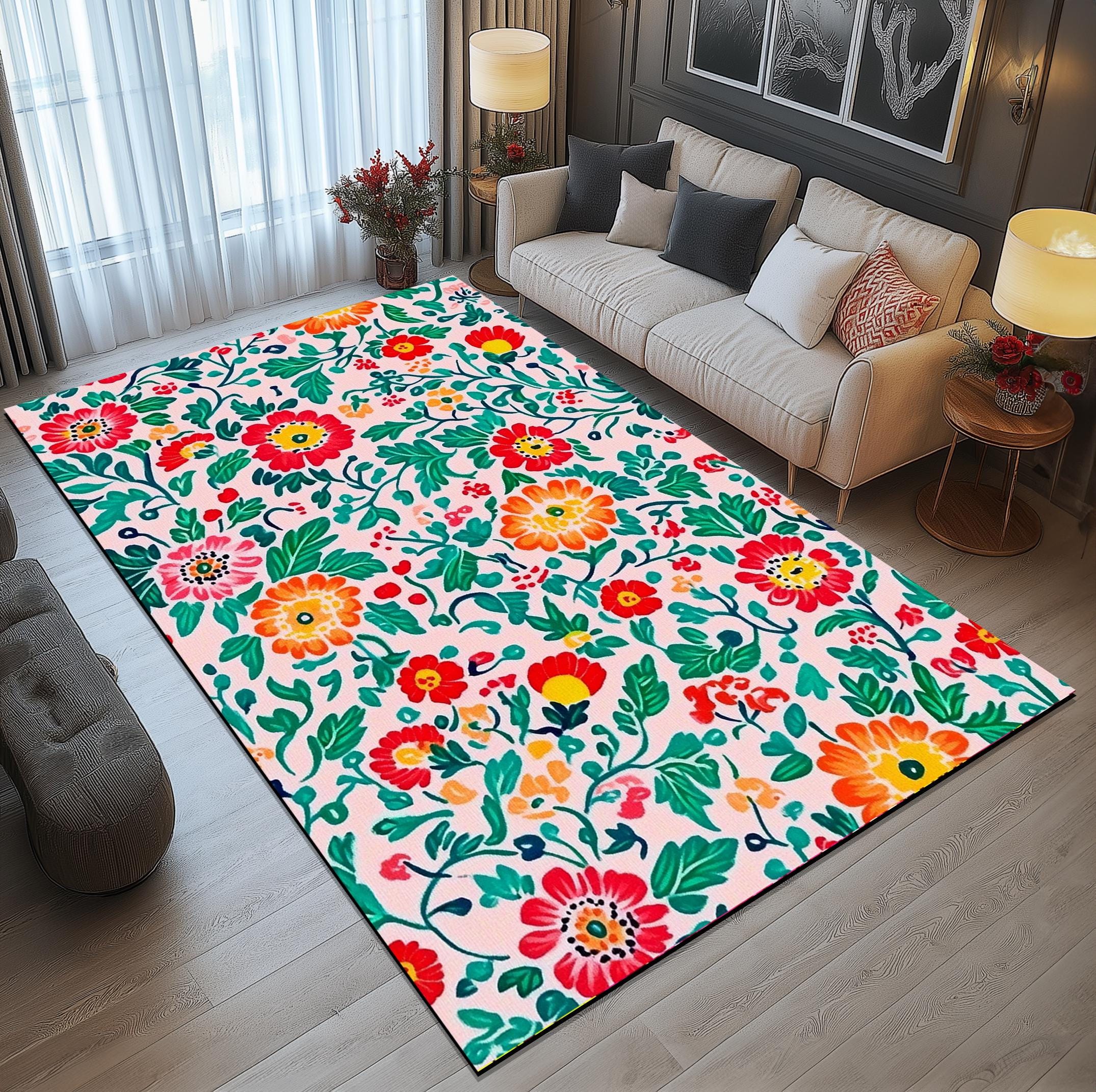 オリエンタルデザインラグ、マルチカラーラグ、トレンディラグ、花柄