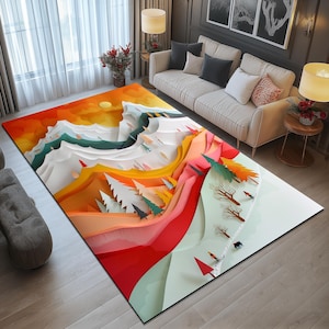 Mountain design print rug, Decorative rug, Modern living room rug, Everyday runner rug, Washable rug, Kitchen rug, Non slip rug, 36