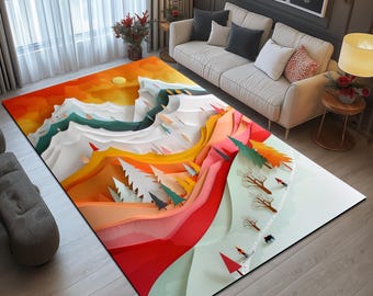 Mountain design print rug, Decorative rug, Modern living room rug, Everyday runner rug, Washable rug, Kitchen rug, Non slip rug, 36