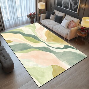 Sage green rug, Pastel at print, Minimalist design rug, Durable rug, Reading corner rug, Vanity rug, Washable rug, Non slip back rug, 451