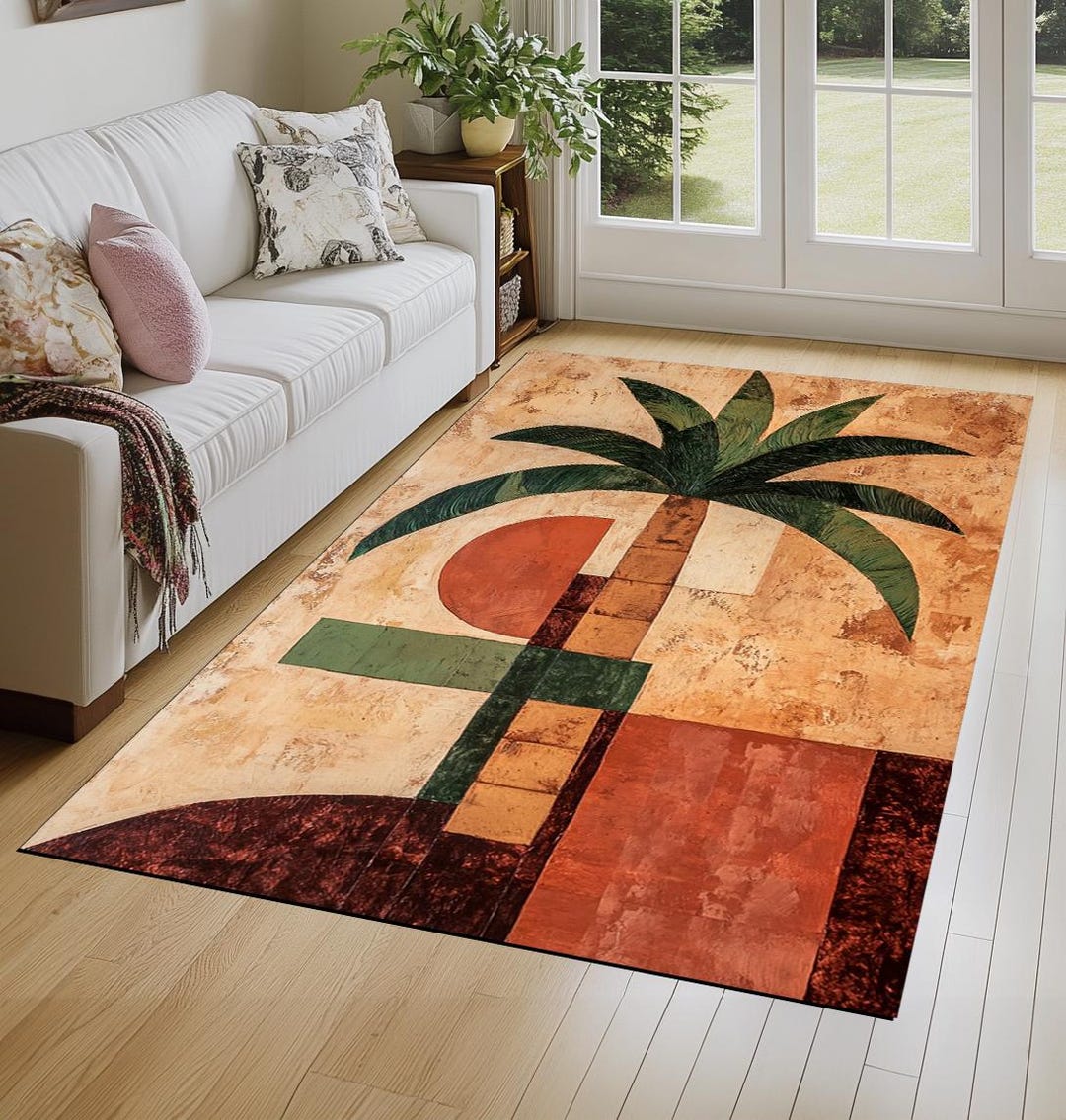 Palm Tree Print Rug, Easy to Clean Rug, Tree Pattern Rug, Durable Rug ...