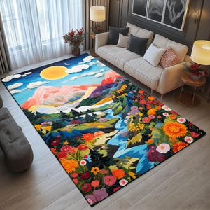 Nature inspired rug, Floral decor, Cute color rug, Chenille print rug, Non-slip area rug, Machine washable rug, Bedroom rug, Thin rug, 31