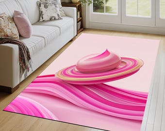 Art-Deco printed rug, Modern area rug, Pink rug, Chenille textured rug, Non-slip backing rug, Machine washable rug, New style rug, 485