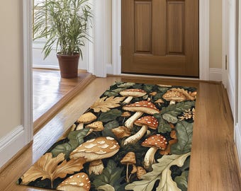 Nature lovers rug, Mushroom design rug, Doorway rug, Gothic rug, Play room rug, Bohemian area rug, Easy to clean rug, Anti slip rug, 449