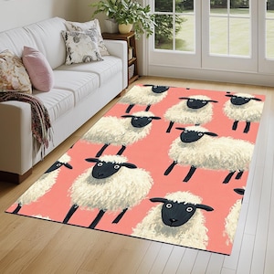 Sheep print rug, Tribal rug, Farmhouse decoration, Cool runner rug, Kitchen rug, Living room rug, Laundry rug, Non slip washable rug, 131