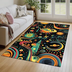 Designer area rug, Bright colors print rug, Sustainable rugs, Chenille textured rugs, Machine washable rugs, Soft touch rugs, Chic rugs, 353