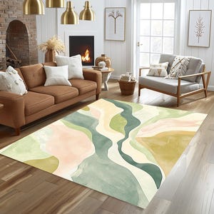 Sage green rug, Pastel at print, Minimalist design rug, Durable rug, Reading corner rug, Vanity rug, Washable rug, Non slip back rug, 451
