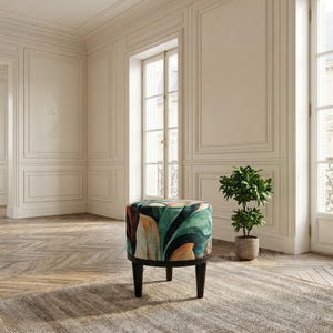 Puf redondo otomano, taburete elegante, taburete de tocador, taburete elegante, puf de dormitorio, taburete hecho a mano, banco tapizado, taburete de entrada