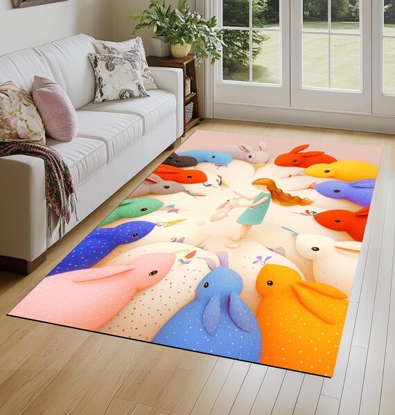 かわいいデザインのラグ、カラフルなプリントラグ、モダンなラグ 
