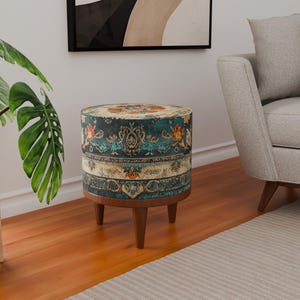 Oriental design pouf, Picnic table bench, Contemporary pouf, Handmade footstool, Ottoman mid table, Padded footrest, Front window bench