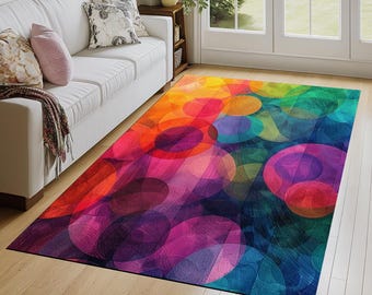 Designer rug, Colorful rug, Modern printed rug, Non-slip backing rug, Easy to care rug, Soft textured rug, Custom sizes rug, Chic rug, 512