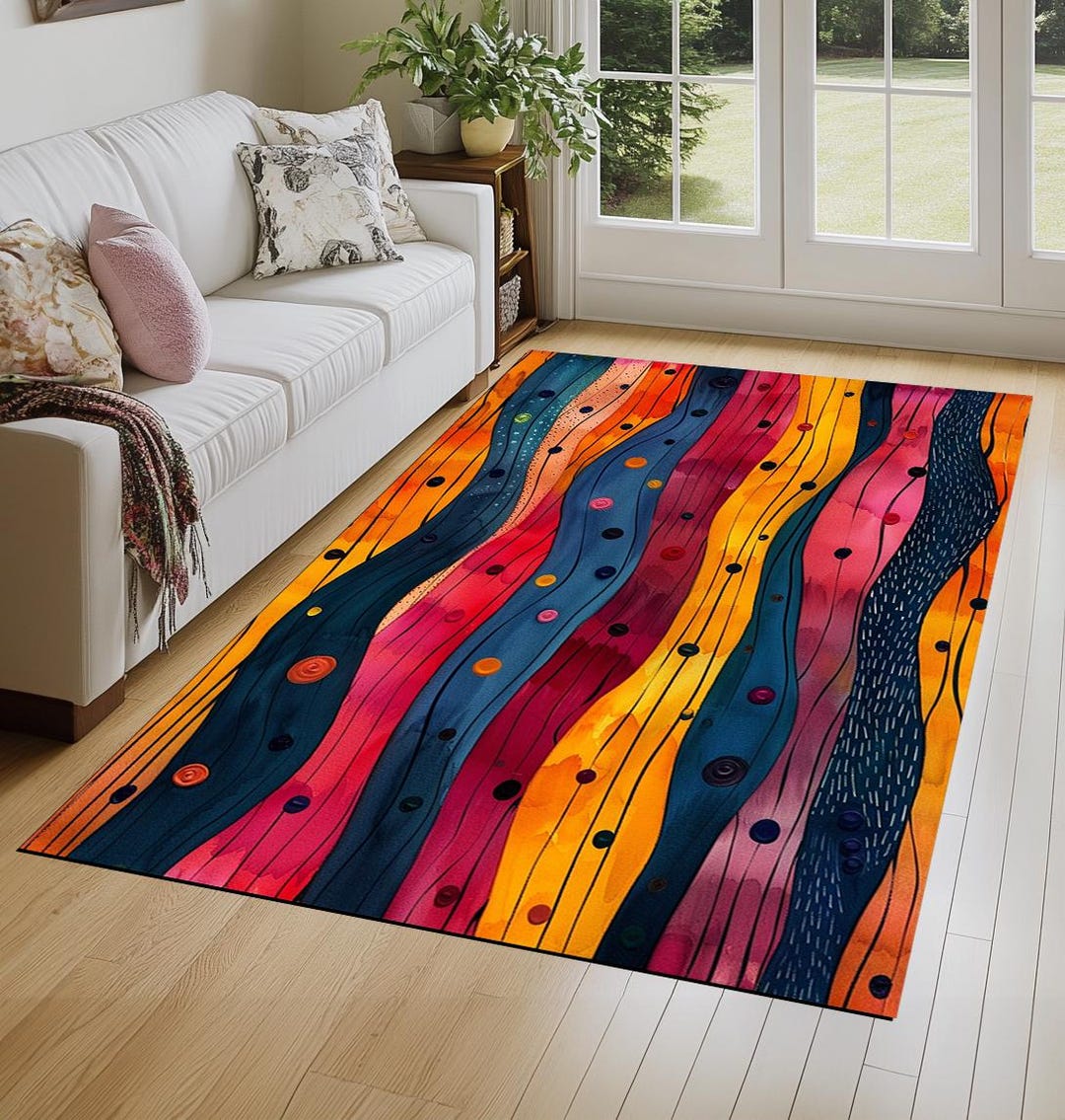 Bright Colour Rug Modern Artwork Rug, Striped Design Rug, Bright Color Rug, Hallway Rug ...