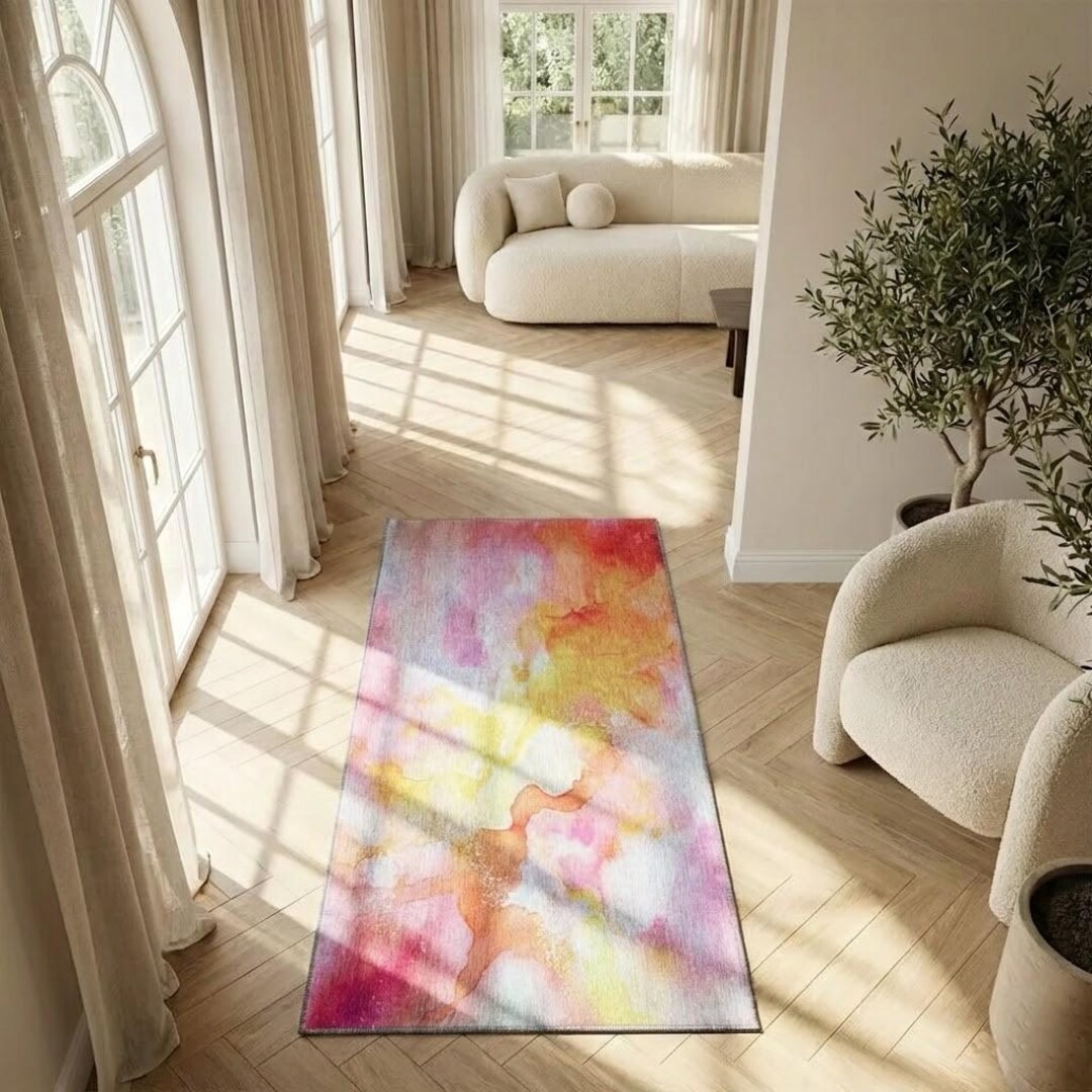 Salmon Color Rug Salmon Color Rug, Color Smoke Print Rug, Chic Area Rug, Modern Saloon ...