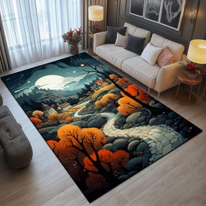 Forest view design rug, Modern living room rug, Rug for corridor, Bedside rug, Washable rug, Non-skid rug, Cute color rug, Cozy rug, 24