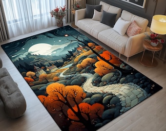 Forest view design rug, Modern living room rug, Rug for corridor, Bedside rug, Washable rug, Non-skid rug, Cute color rug, Cozy rug, 24