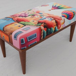 Modern artwork bench, Multicolor view patterned bench, Bedroom bench, Ottoman organizer bench, Soft textured bench, Easy to clean bench, 193