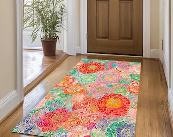 Pop color rug, Printed rug, Handmade rug, High quality rug, Floral area rug, Washable rug, Non slip back rug, Premium art rug, Boho rug, 407