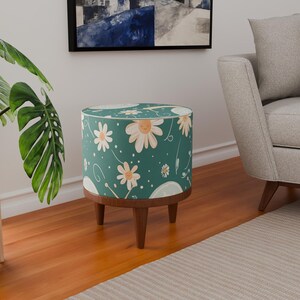 Snail design bench, Flower motif pouf, Teal pouf stool, Ottoman bench table, Utility furniture, Cozy home decor, Entryway shoe pouf