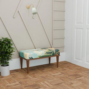 Eiffel view bench, Custom made bench, Bench with colorful cushion, Entryway bench, Make up bench, Ottoman organizer bench, Cozy bench, 321