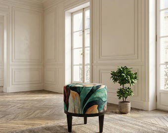 Round pouf ottoman, Stylish stool, Vanity table stool, Fancy stool, Bedroom pouf, Handmade stool, Upholstered bench, Entryway stool