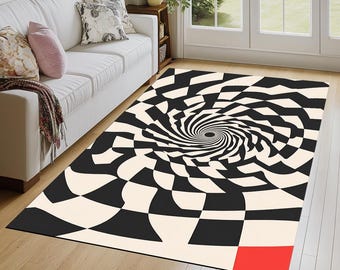 Illusion rug, Black and white area rug, Home entrance rug, Non-slip backing rug, Easy to care rug, Contemporary rug, Thin rug, 194