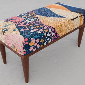 Floral bench, Upholstered bench, Retro seating, Small wood bench, Chester bench, Fireside bench, Housewarming bench, Easy to care bench, 63