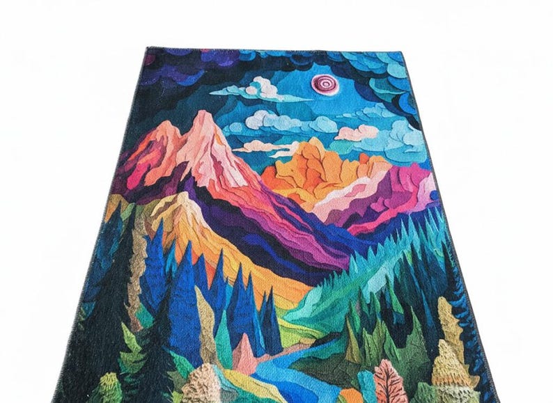 Modern living room rug, Print rug, Cute design rug, Pastel color rug, Handmade chenille rug, Home entrance rug, Anti-slip washable rug, 27