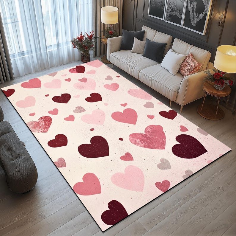 Heart Rug Kids Heart Print Rug, Pinky Rug, Girl Room Rug, Valentine's Day Gift, Rug ...