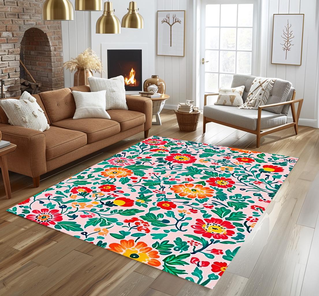オリエンタルデザインラグ、マルチカラーラグ、トレンディラグ、花柄