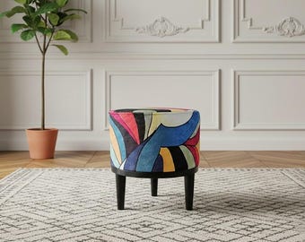 Banco multicolor, taburete apto para mascotas, reposapiés de chenilla, taburete puf portátil, asiento artesanal, decoración acogedora para el hogar, reposapiés de lujo