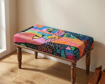 Artistic Ottoman Bench: Stylish Seating with Colorful Cushion