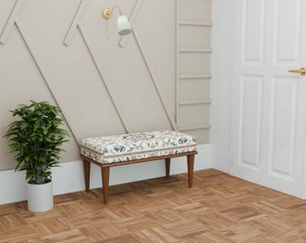 Banco otomano con estampado floral / Puf para los pies de la cama / Decoración floral primaveral para el hogar