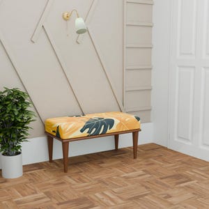 Elegant bench, Bench with colorful cushion, Modern indoor wooden bench, Entryway organizer bench, Soft textured bench, Bedroom bench, 251