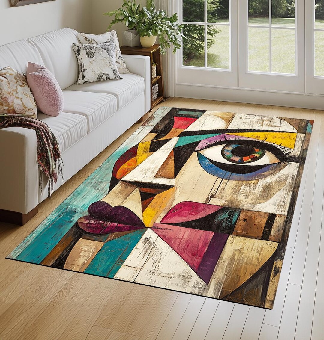 Reg Rug Face Designer Rug, Geometric Pattern Rug, Face Design Rug, Colorful Stylish ...