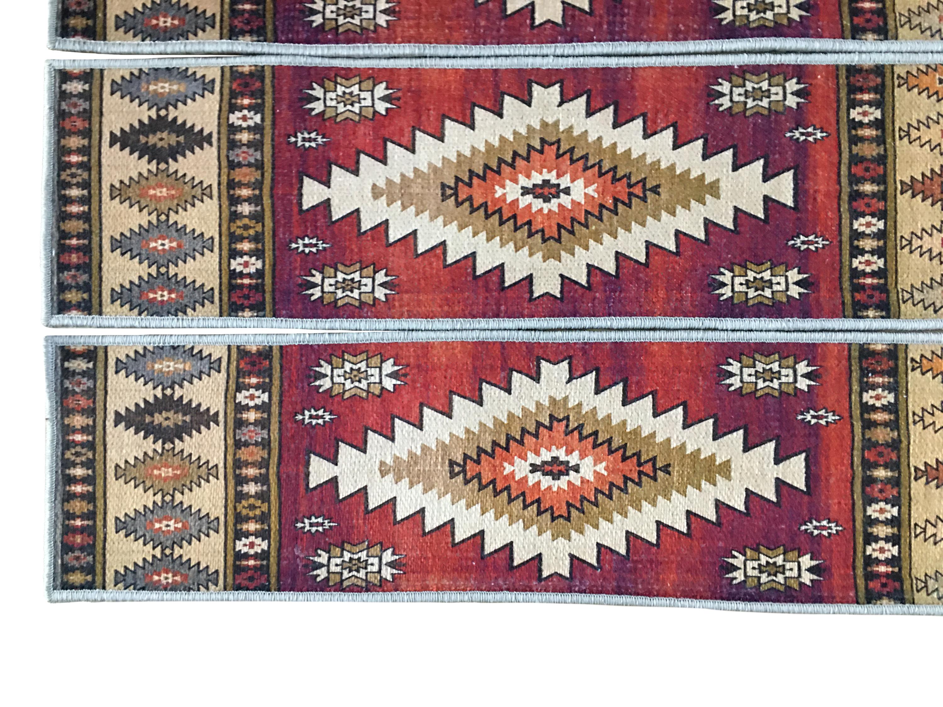 Red Aztec Kilim Stair Mats, Rustic Style Non-slip Washable, 930 - Etsy